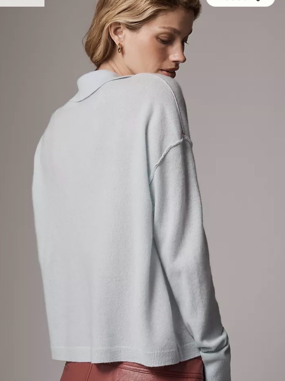 Pilcro Sky Blue Cashmere Polo Sweater with Dog Motif - Picture 3 of 4
